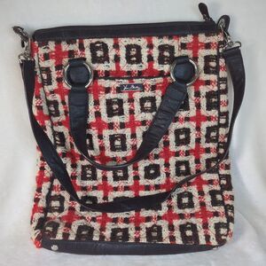 Vera Bradley Hipster Crossbody Bag Wool Tweed Squares Purse Red White Brown VTG